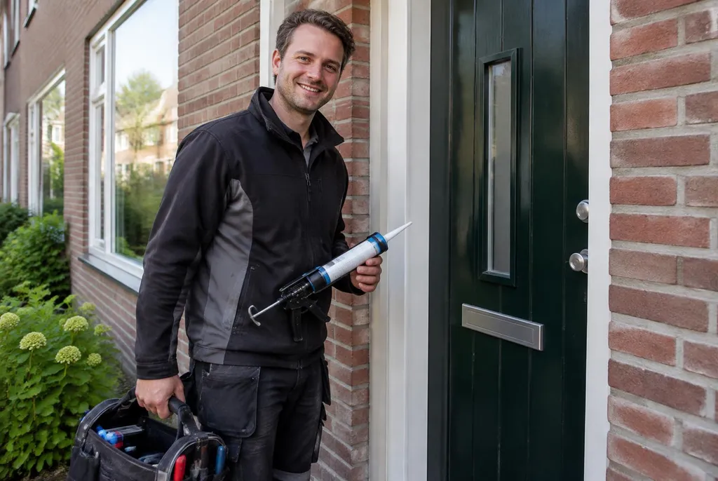 Vakman van Kitbedrijf Haastrecht bij de voordeur van een woning